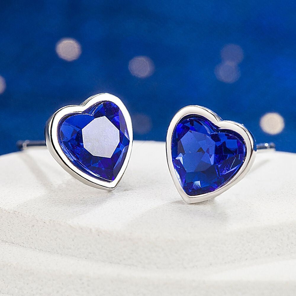 925 Sterling Silver Blue Heart Stud Earrings Jewellery Women Girls Gift UK