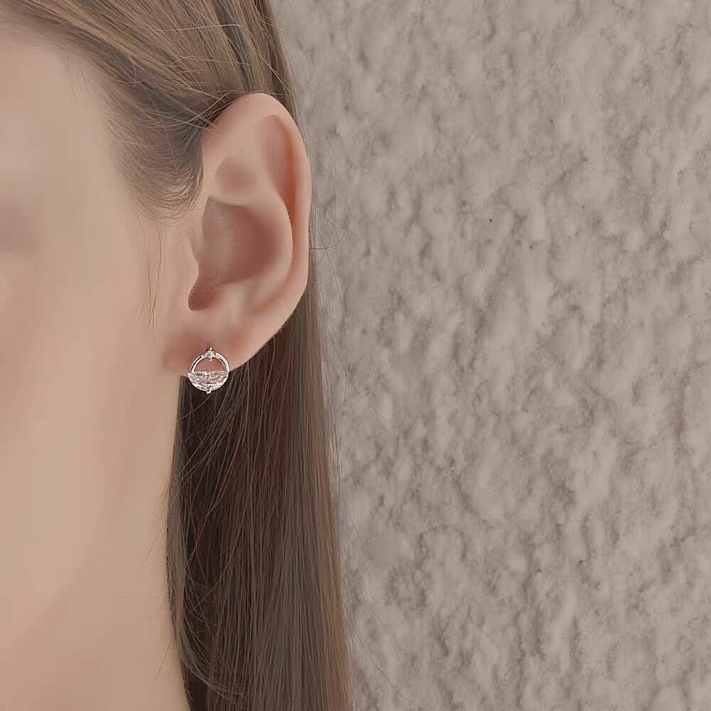 Women 925 Sterling Silver Crystal Circle Lake Stud Earrings Jewellery Gift