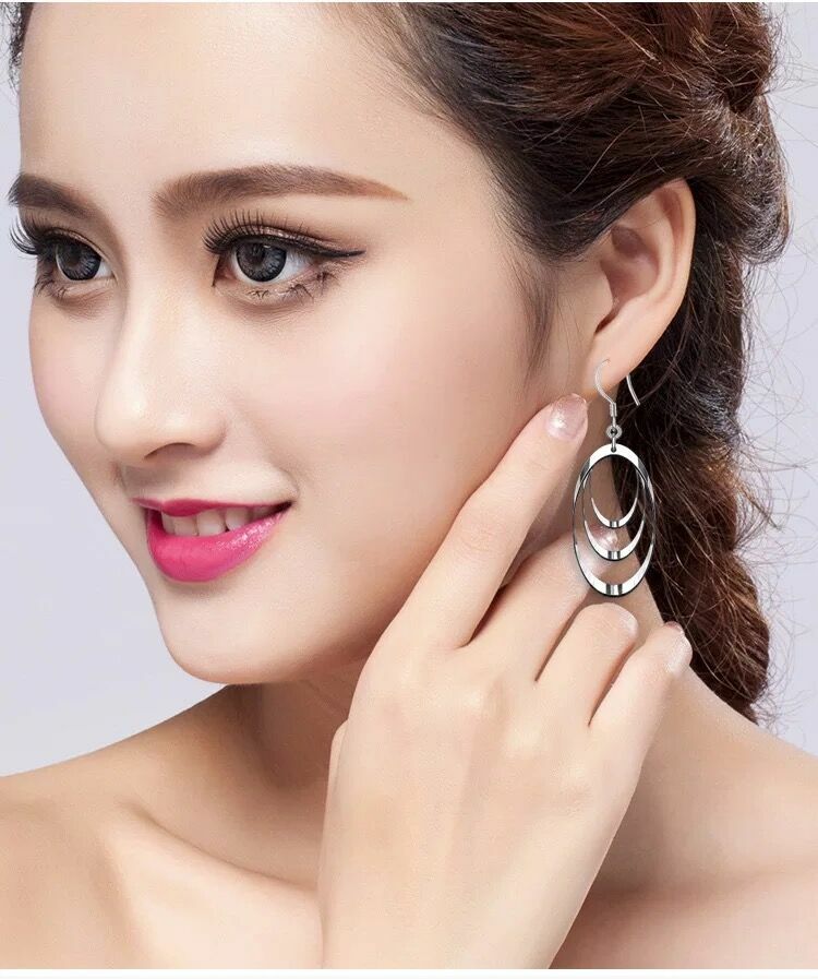 Womens Girls 925 Sterling Silver Round Circle Drop Hook Earrings Jewellery Gift