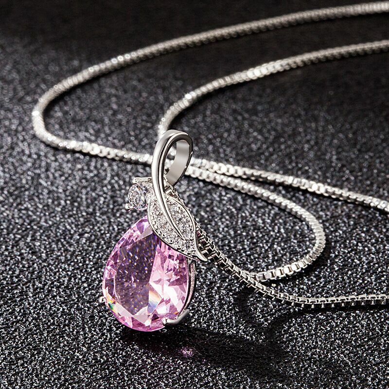 Women 925 Sterling Silver Crystal Leaf water Drop Pendant Necklace Jewellery UK