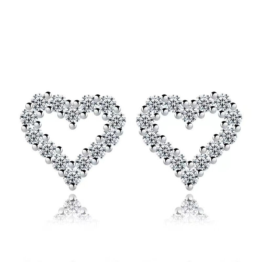 Womens Girls 925 Sterling Silver Crystal Heart Stud Earrings Jewellery Gift UK