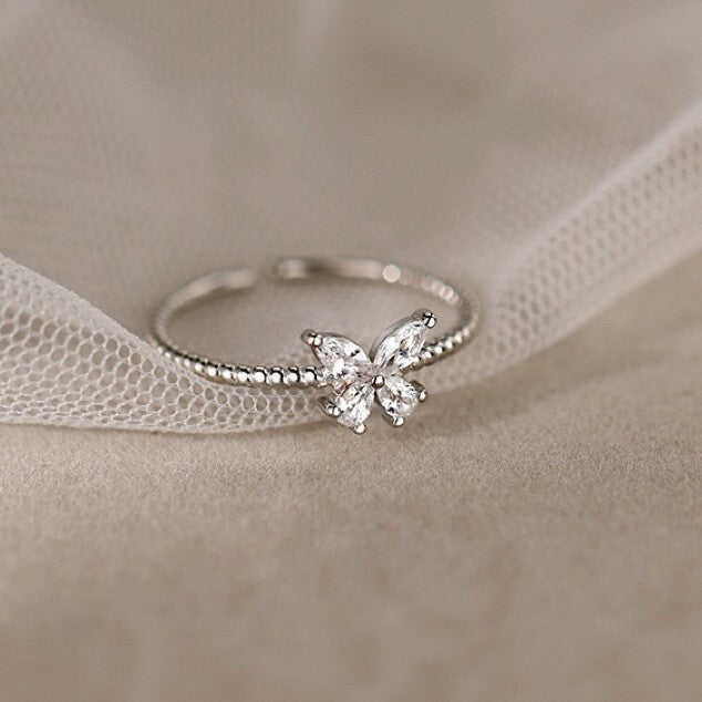 925 Sterling Silver Crystal Butterfly Adjustable Ring Women Girls Jewellery Gift