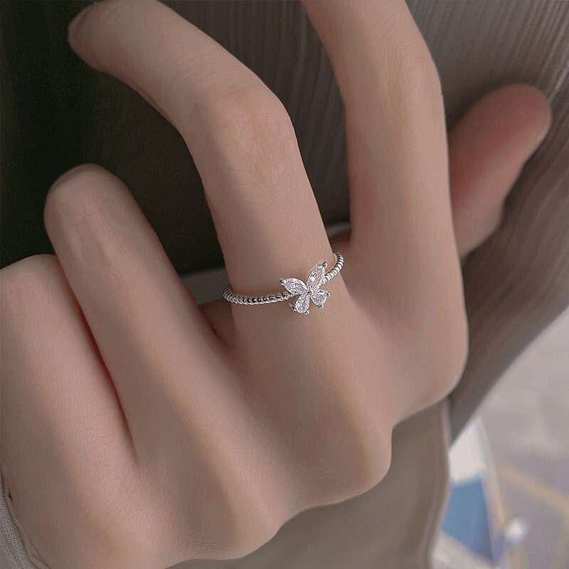 925 Sterling Silver Crystal Butterfly Adjustable Ring Women Girls Jewellery Gift