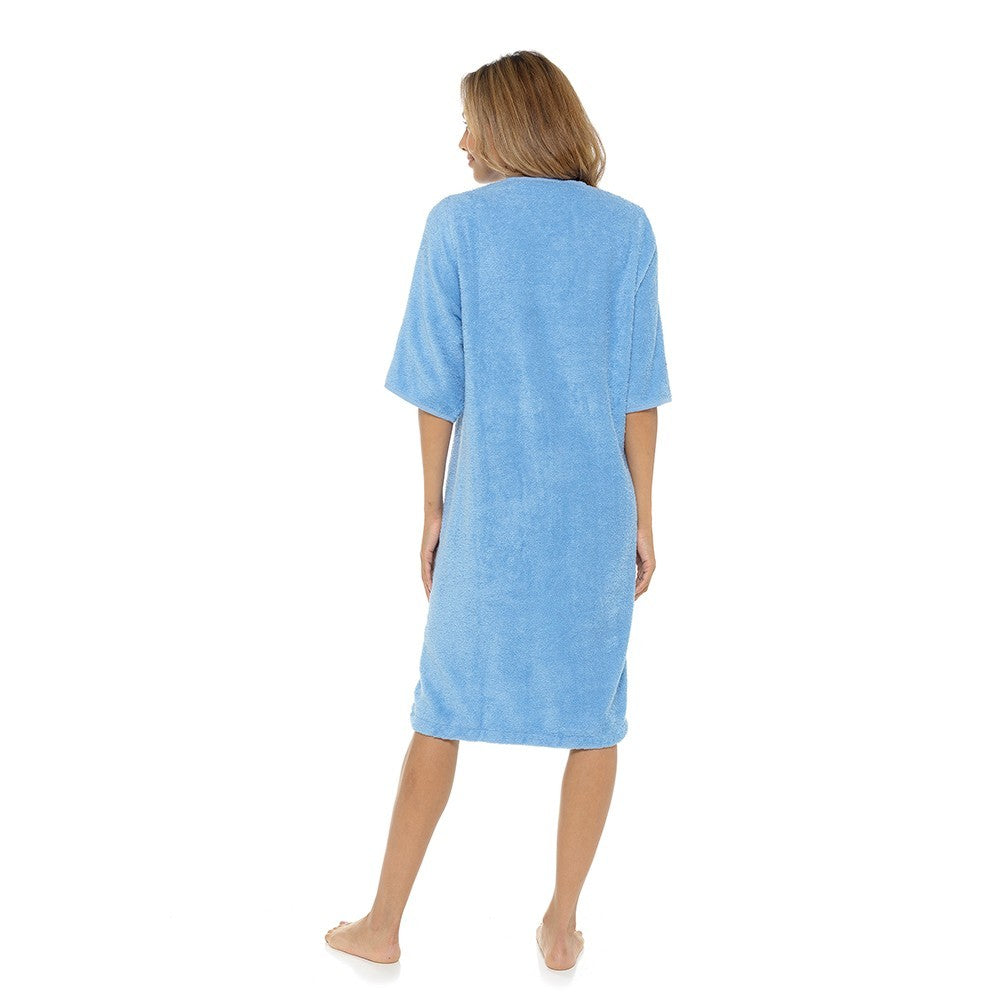 Women Terry Towelling Bathrobe Zip Up 100% Cotton Soft Warm Dressing Gown