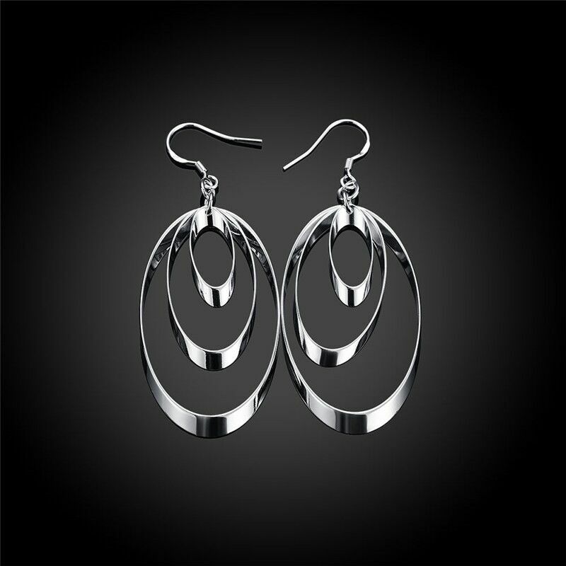 Womens Girls 925 Sterling Silver Round Circle Drop Hook Earrings Jewellery Gift