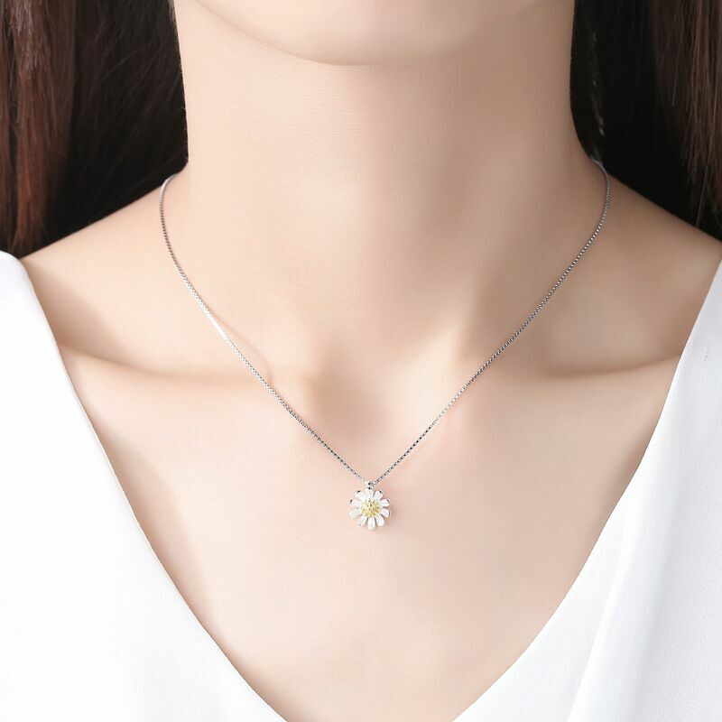 Women Sun Flower Pendant Chain Necklace 925 Sterling Silver Jewellery Gift UK