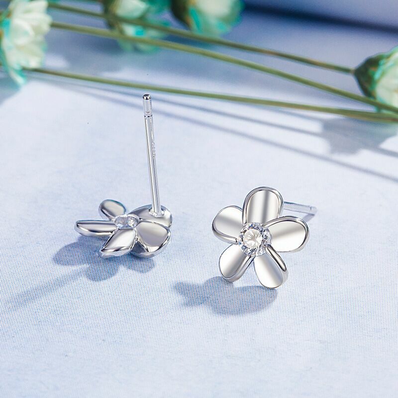 Womens Girls 925 Sterling Silver Smooth Flower Stud Earrings Jewellery Gift