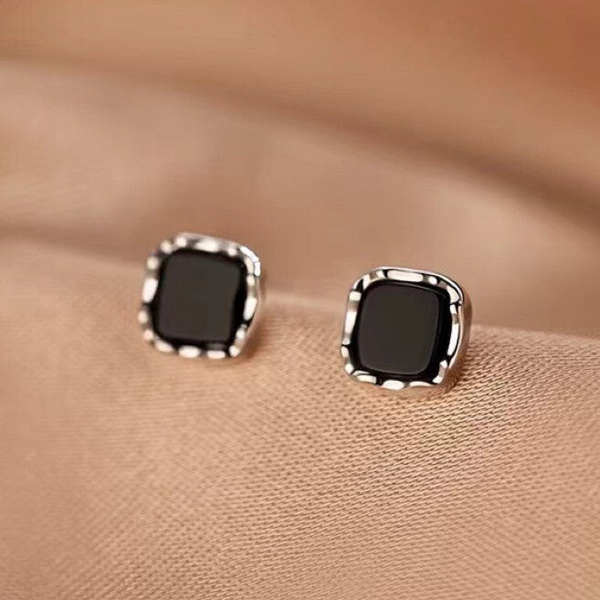 925 Sterling Silver Black CZ Square Shaped Stud Earrings Women Jewellery Gift