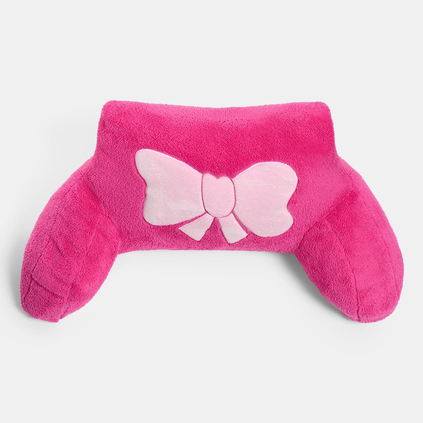 OHS Embroidered Bow Cuddle Cushion Teddy Fleece Reading Pillow with Arms