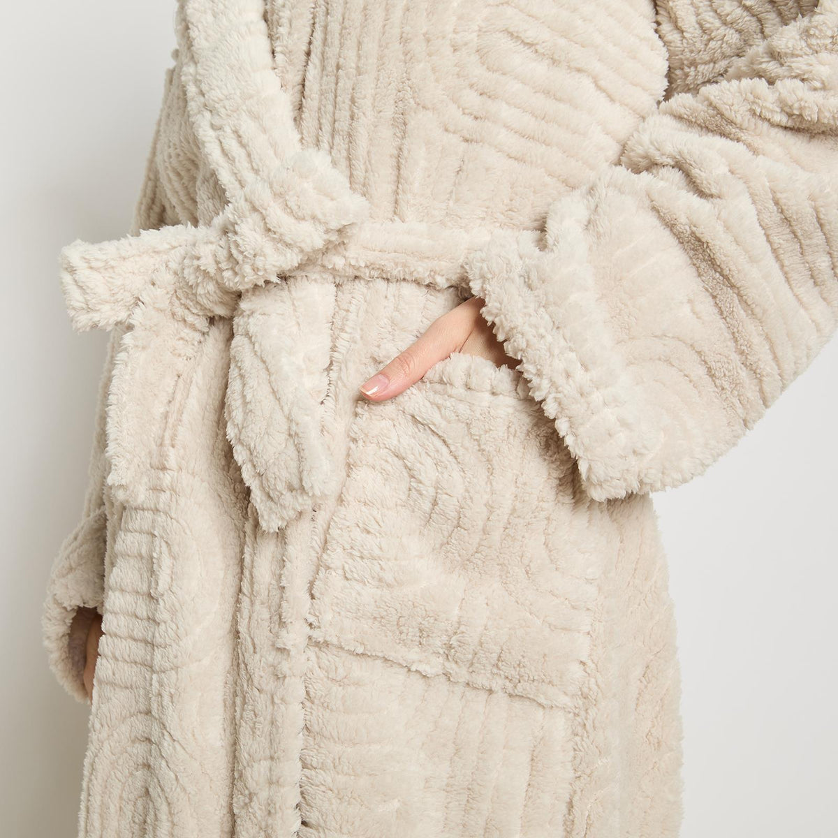 OHS Tufted Dressing Gown Soft Fleece Robe Thermal Bathrobe Hooded Loungewear
