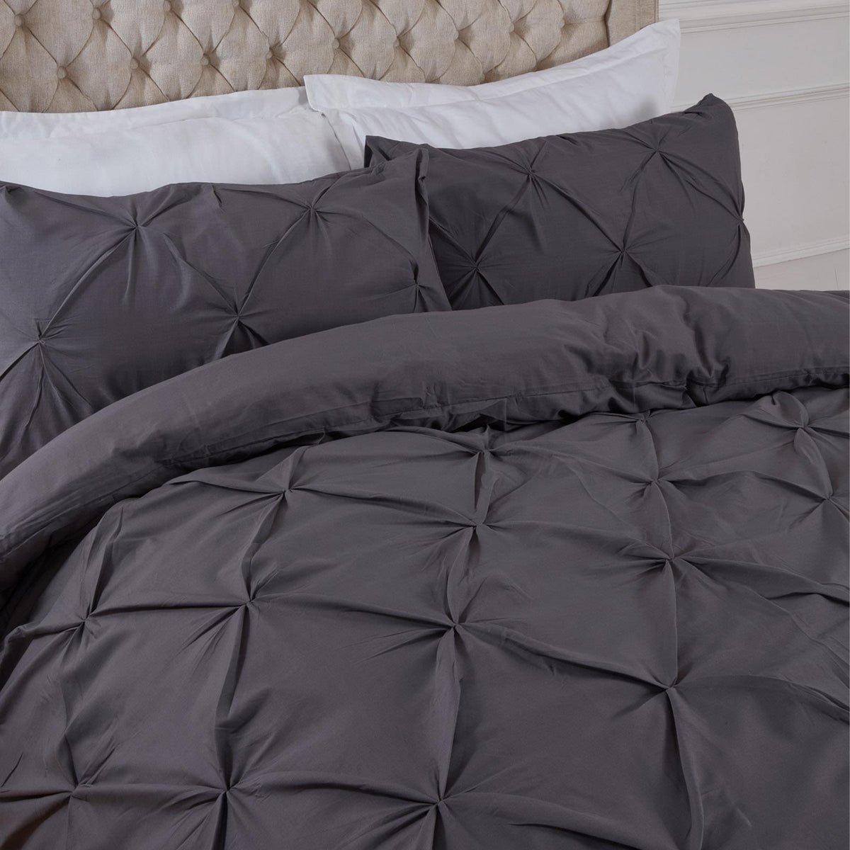 Pintuck Duvet Cover Pillowcase Pleated Polycotton Bedding Set Single Double King