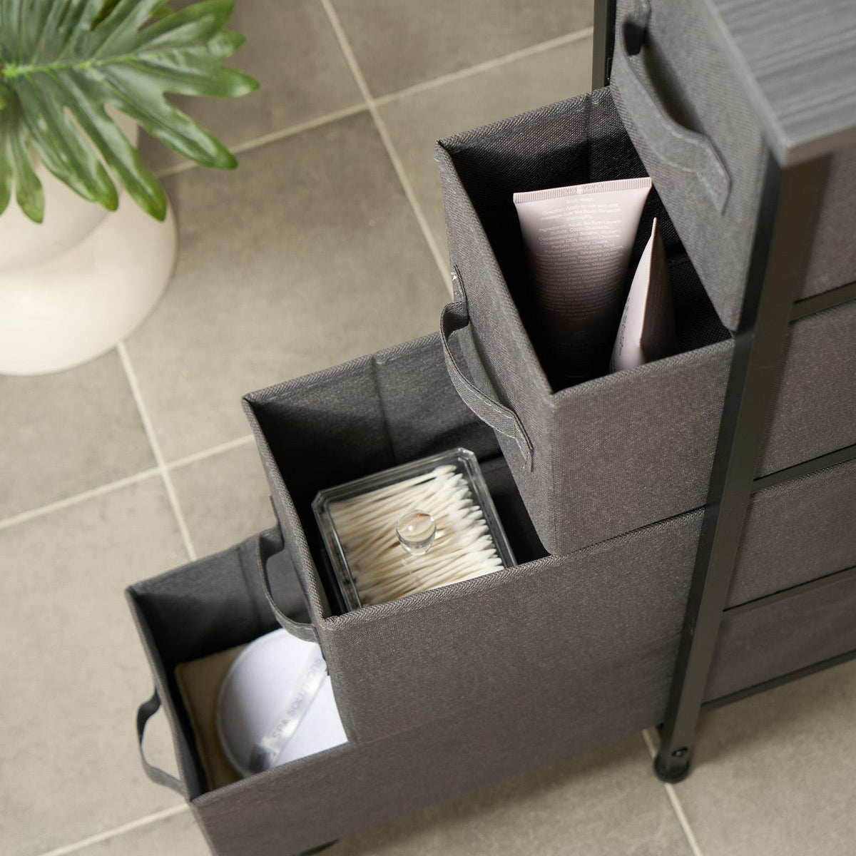 Narrow 4 Drawer Storage Cabinet Bedside Table Unit Clothes Home Fabric Organiser