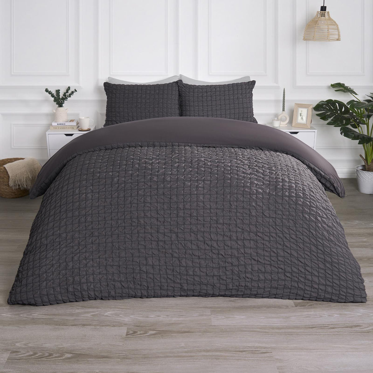 Luxury Seersucker Duvet Cover Set Geo Pillowcase Quilt Bedding Double King Size