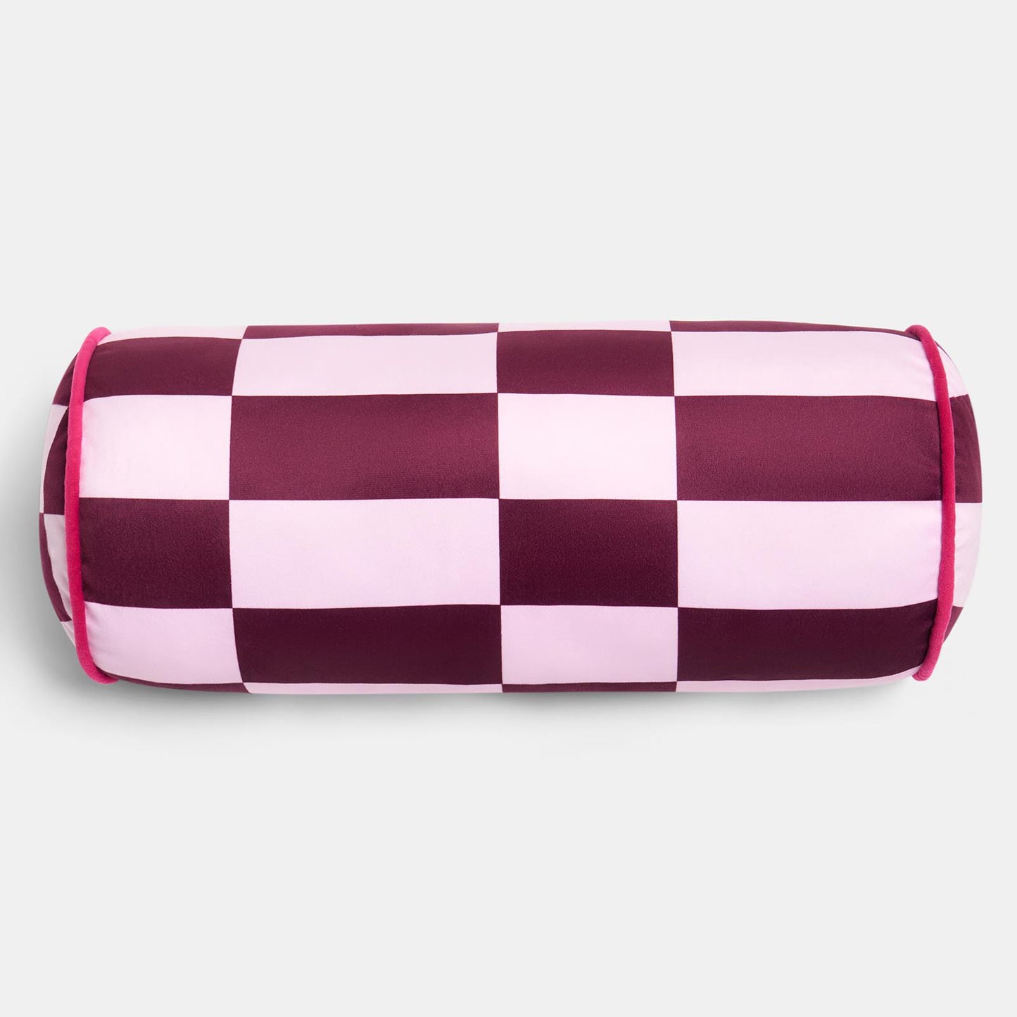OHS Checkerboard Print Bolster Pillow Piped Matte Velvet Back Support Cushion