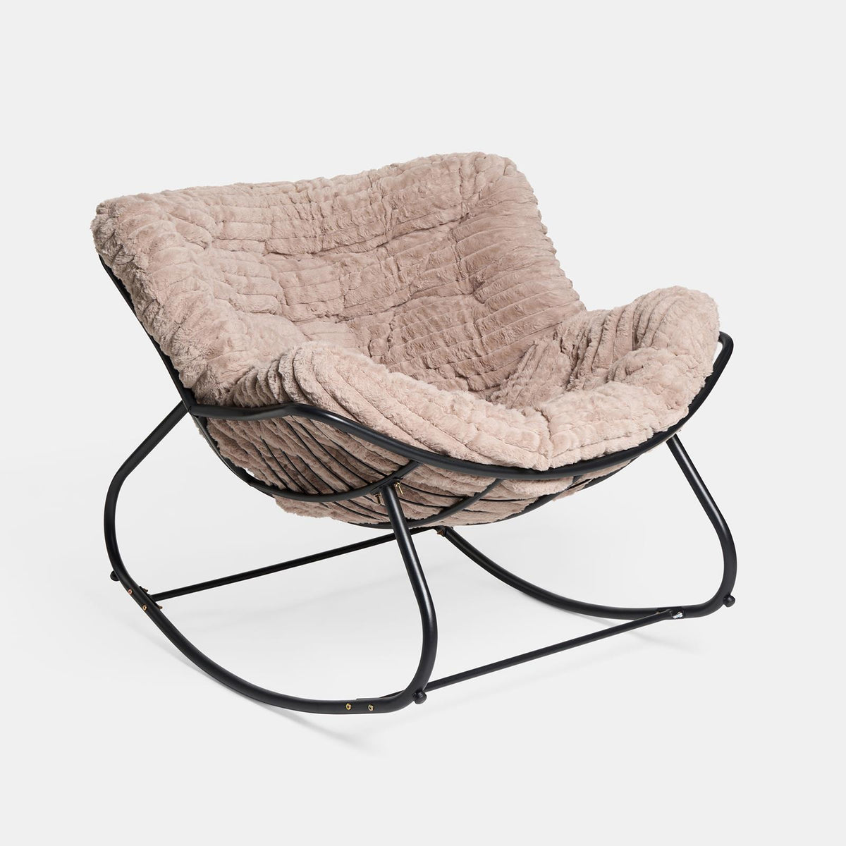 OHS Rocking Chair Ribbed or Smooth Faux Fur Upholstered Metal Frame Cushioned