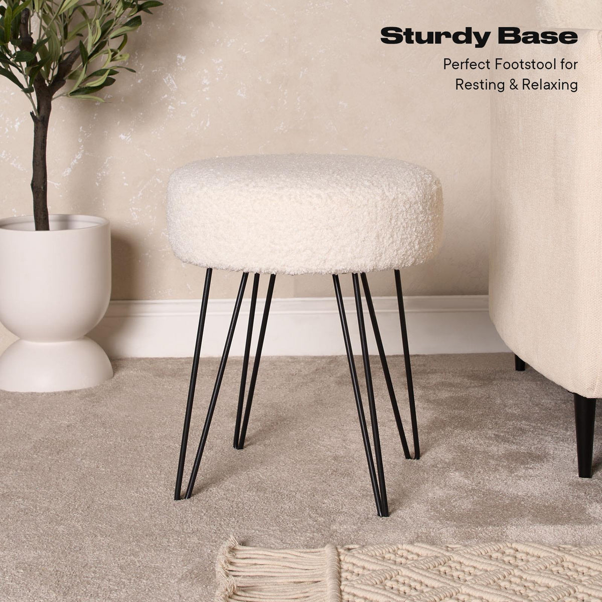Stool Boucle Fleece Chair Dressing Table Vanity Seat Pouffe Home Spa Foot Rest