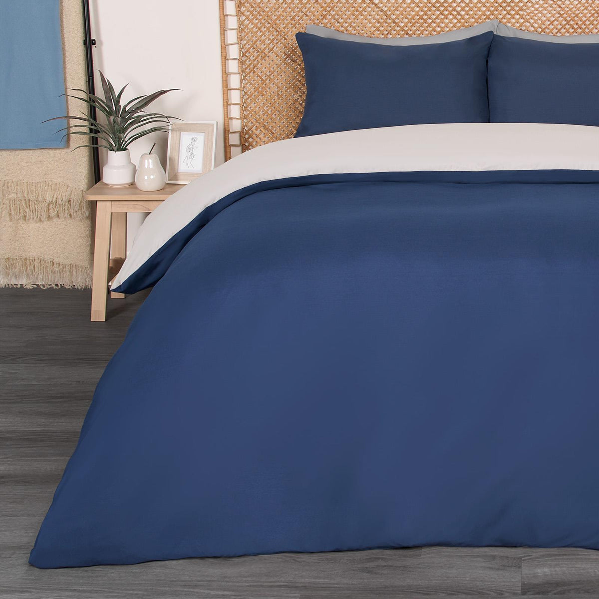 OHS Plain Duvet Cover & Pillowcase Reversible Bedding Set OR Fitted Sheet