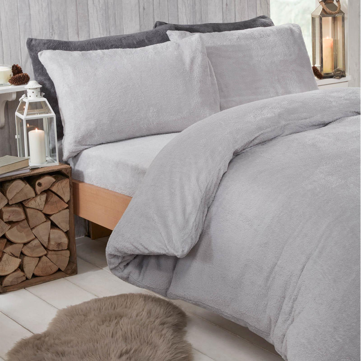 OHS Teddy Fleece Duvet Cover with Pillow Case Thermal Warm Bedding Set