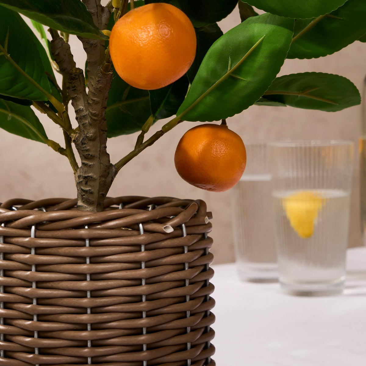 OHS Artificial Tree Plant Foliage in Basket Pot Palm Olive Leaves Tabletop Decor