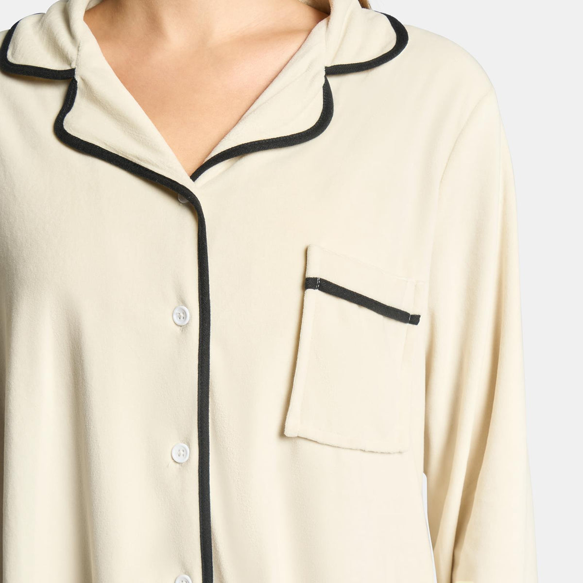 OHS Piped Edge Pyjama Set Button Through Fleece Womens Loungewear Nightwear Pjs