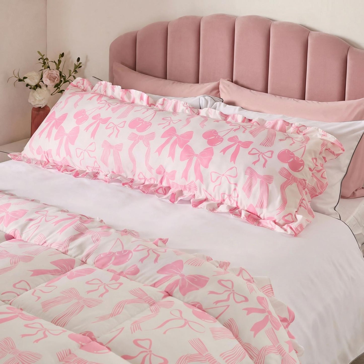 OHS Bows Frill Bolster Pillow Soft Maternity Back Support Filled Cushion
