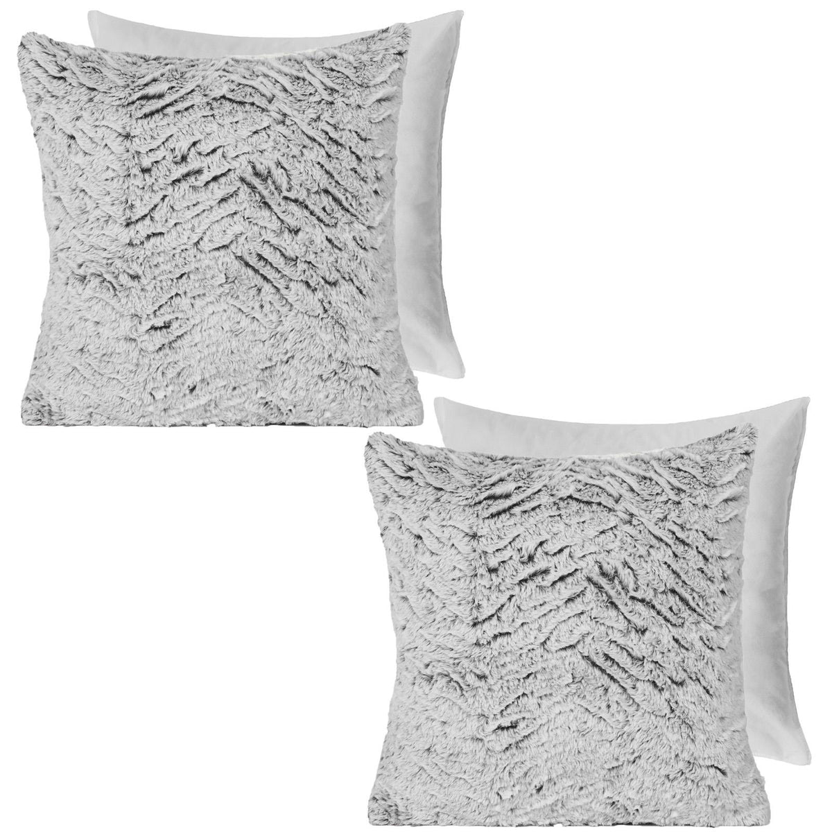 Cushion Covers Faux Fur Fleece Pack of 2/4 Filled Case Pad Two Tone Home Decor