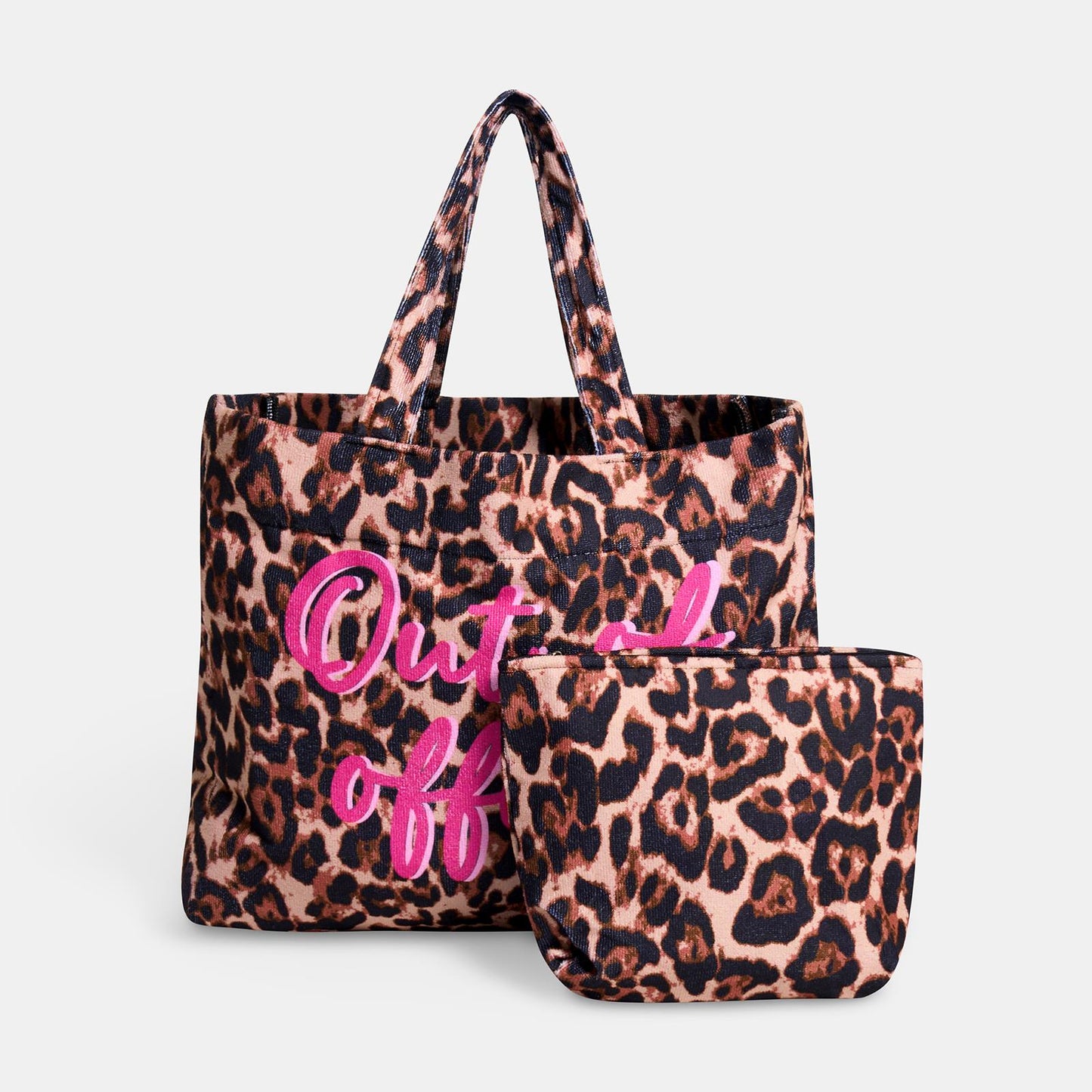 OHS Fun Print Beach Bag with Pouch Towelling Shoulder Tote Bag Holiday Travel