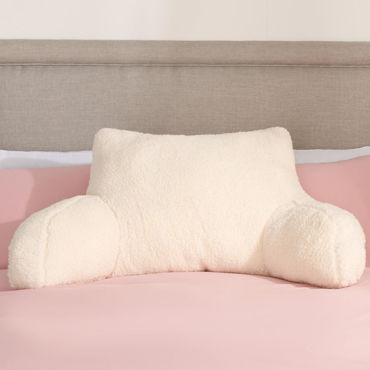 OHS Teddy Fleece Reading Pillow Cuddle Cushion with Arms Lumbar Bed Chair