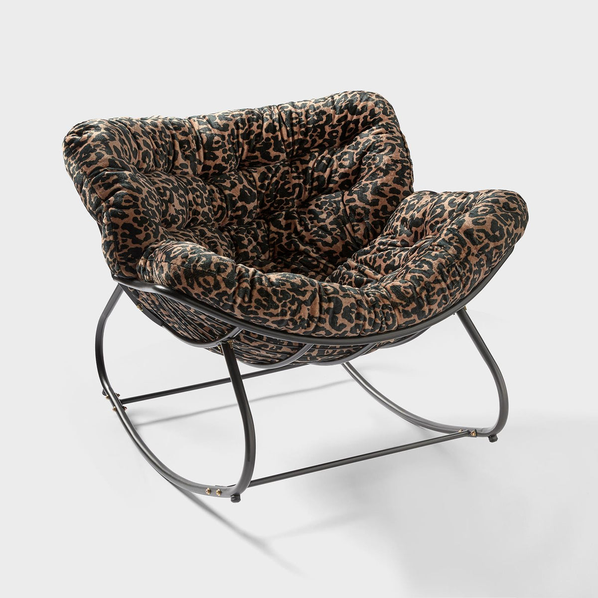 OHS Rocking Chair Ribbed or Smooth Faux Fur Upholstered Metal Frame Cushioned