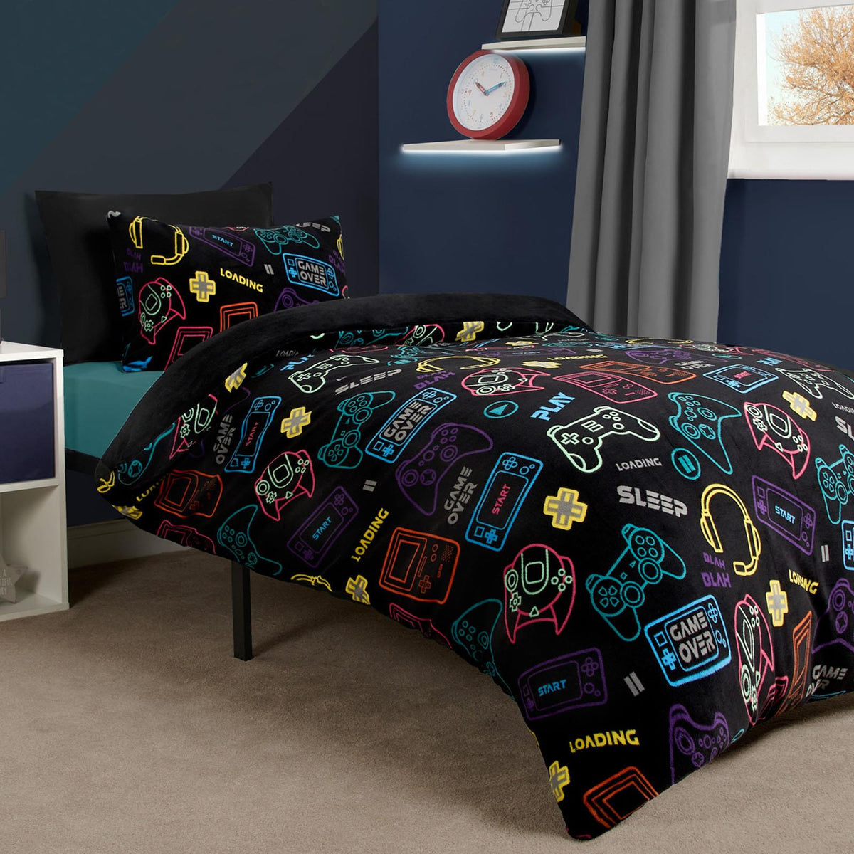 OHS Gaming Print Bedding Set Soft Thermal Fleece Duvet Cover with Pillowcase