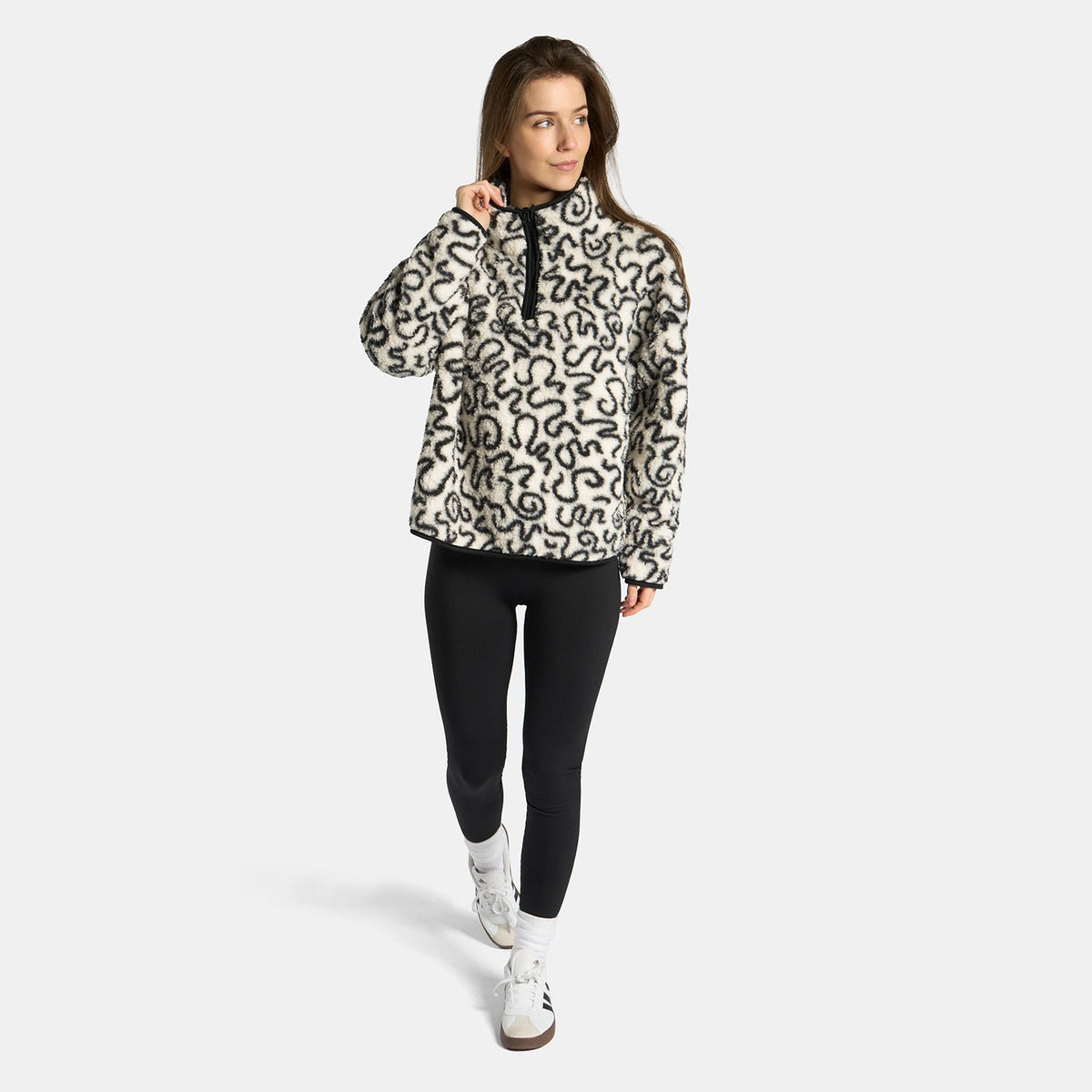 OHS Print Teddy Fleece Half Zip Jumper Womens Pullover Sweatshirt Long Sleeve