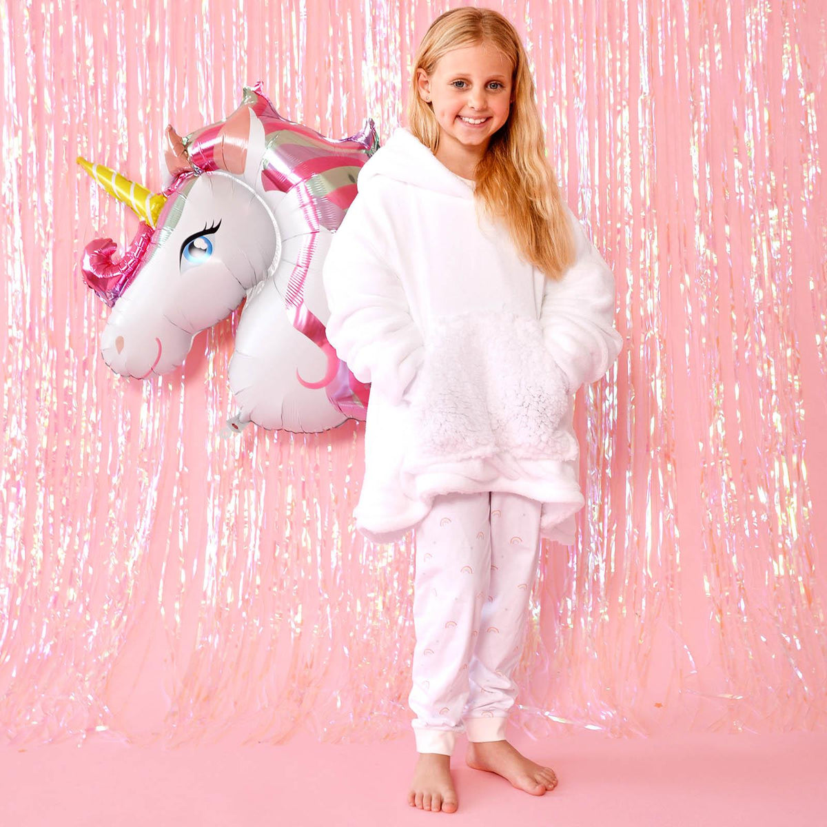 Dreamscene Unicorn Hoodie Blanket Oversized Sherpa Fleece Kids Plush Soft Warm