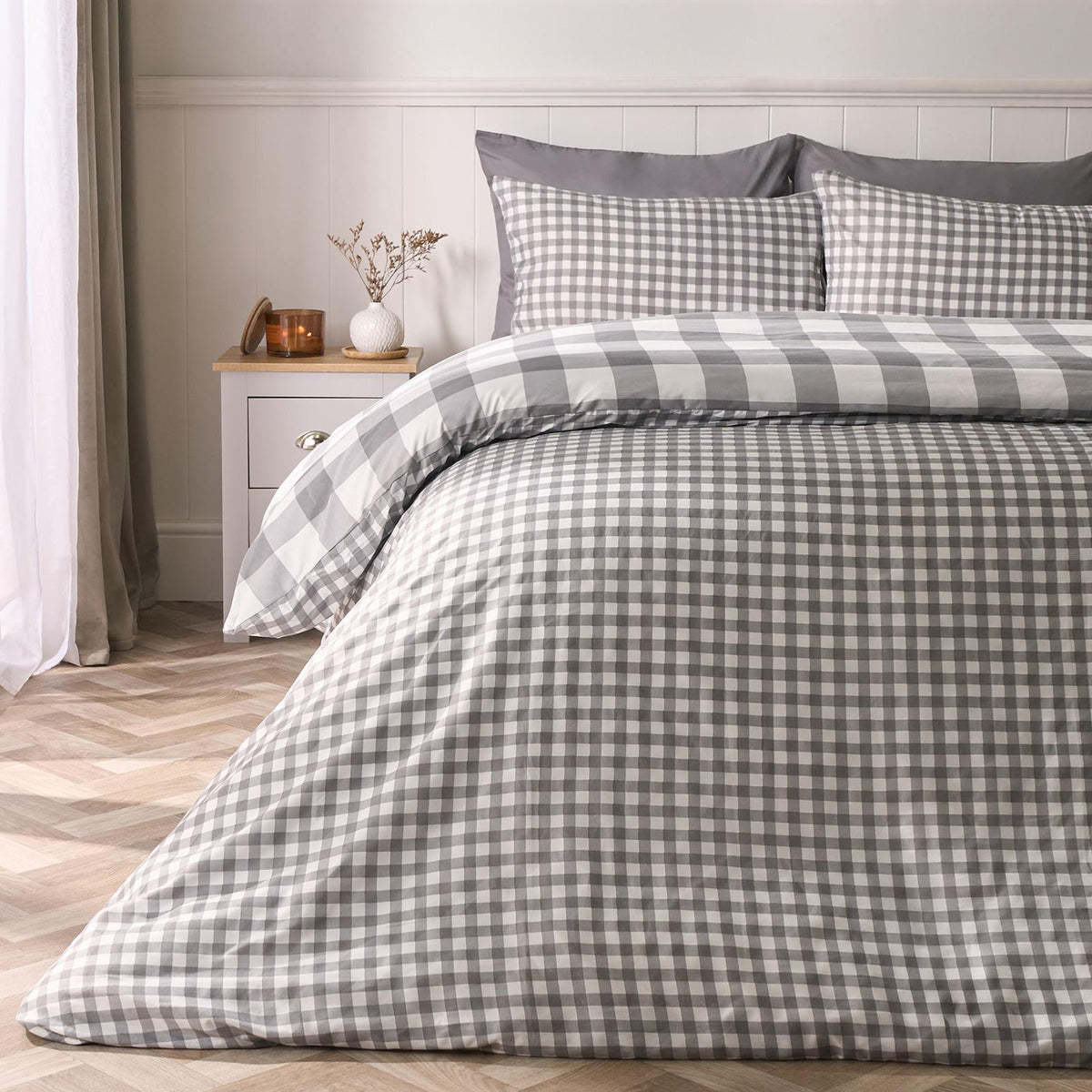 OHS Gingham Duvet Cover Bedding Set Check Quilt Pillowcase Reversible