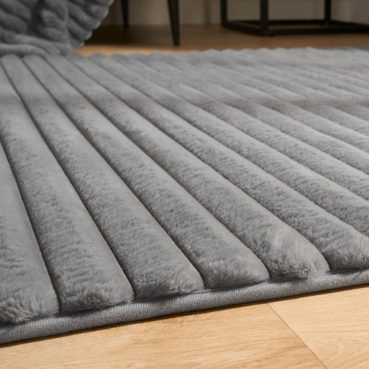 Faux Fur Rug Living Room Ribbed Large Mat Luxury Carpet Anti Slip Floor Runner