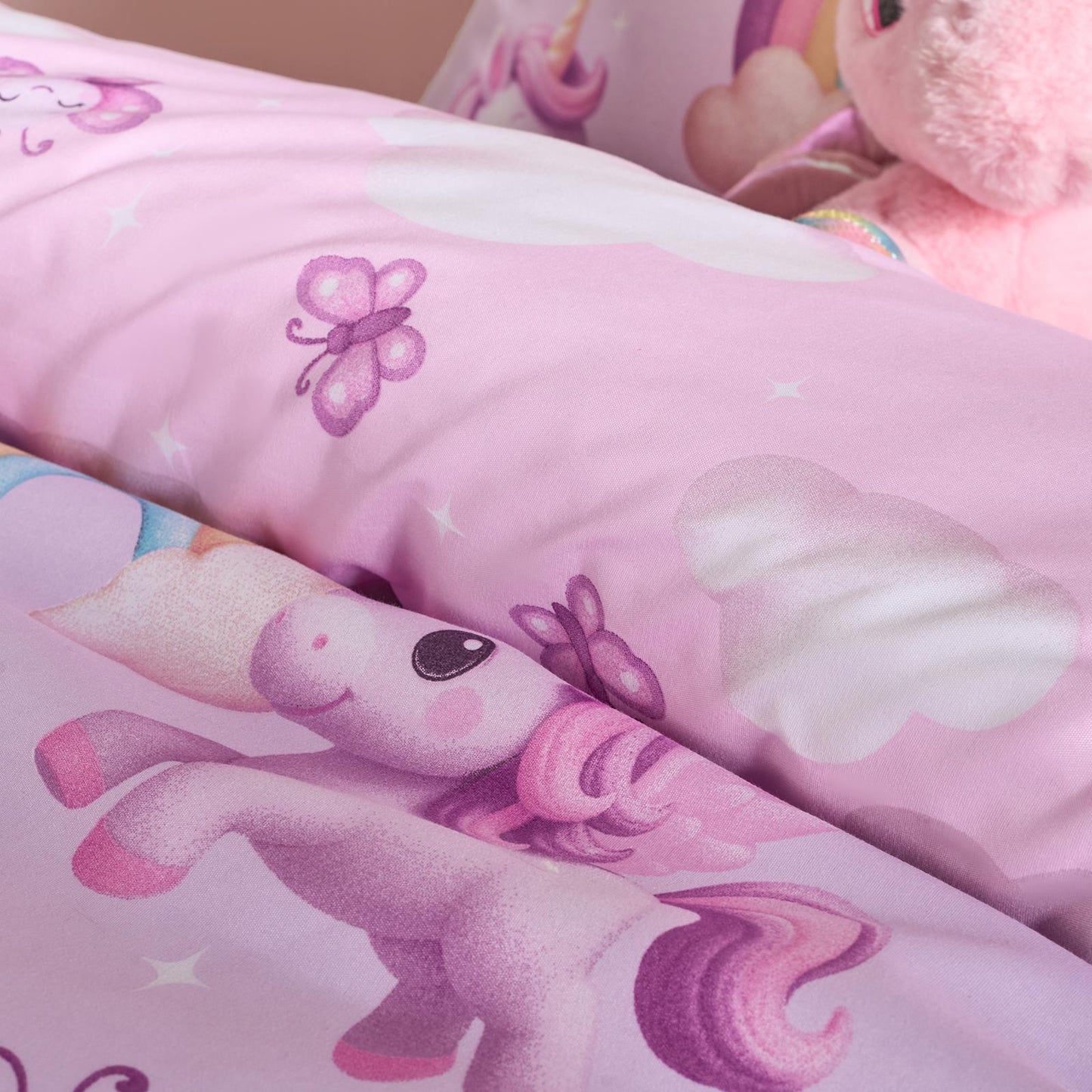 OHS Unicorn Bedding Kids Microfibre Print Duvet Cover Set with Pillowcase