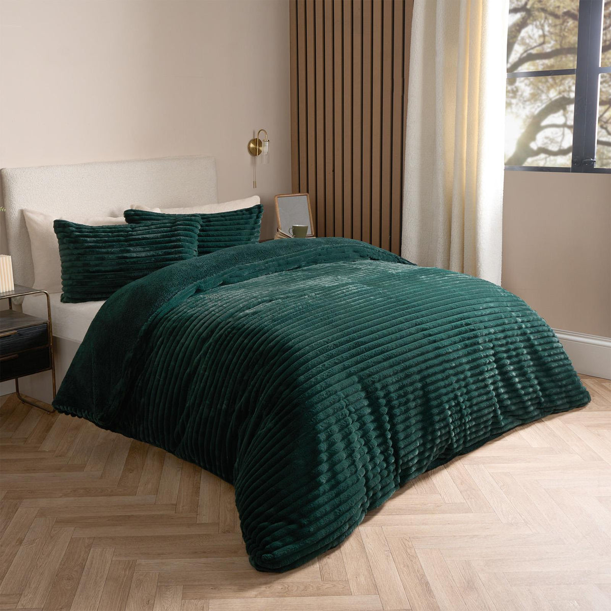 OHS Ribbed Fleece Bedding Set Soft Faux Fur Thermal Duvet Cover with Pillowcase