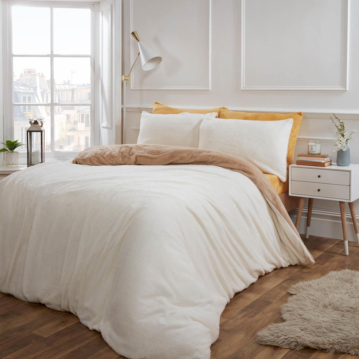 OHS Reversible Teddy Fleece Duvet Cover with Pillowcase Bedding Set Grey