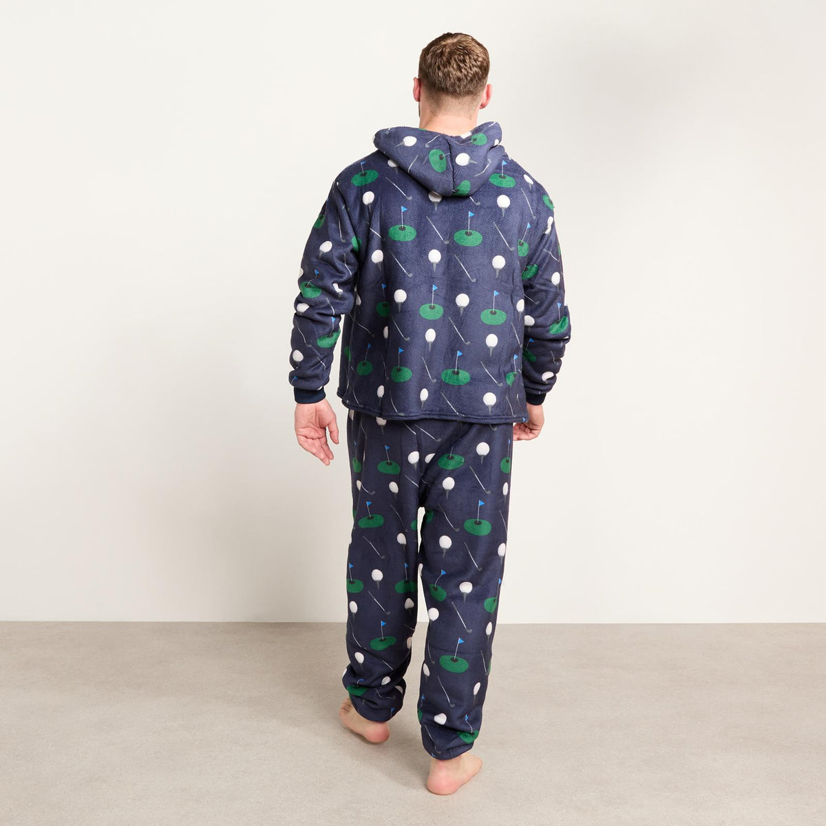 OHS Mens Printed Loungewear Set Winter Sherpa Nightwear 2-Piece Hoodie Jogger