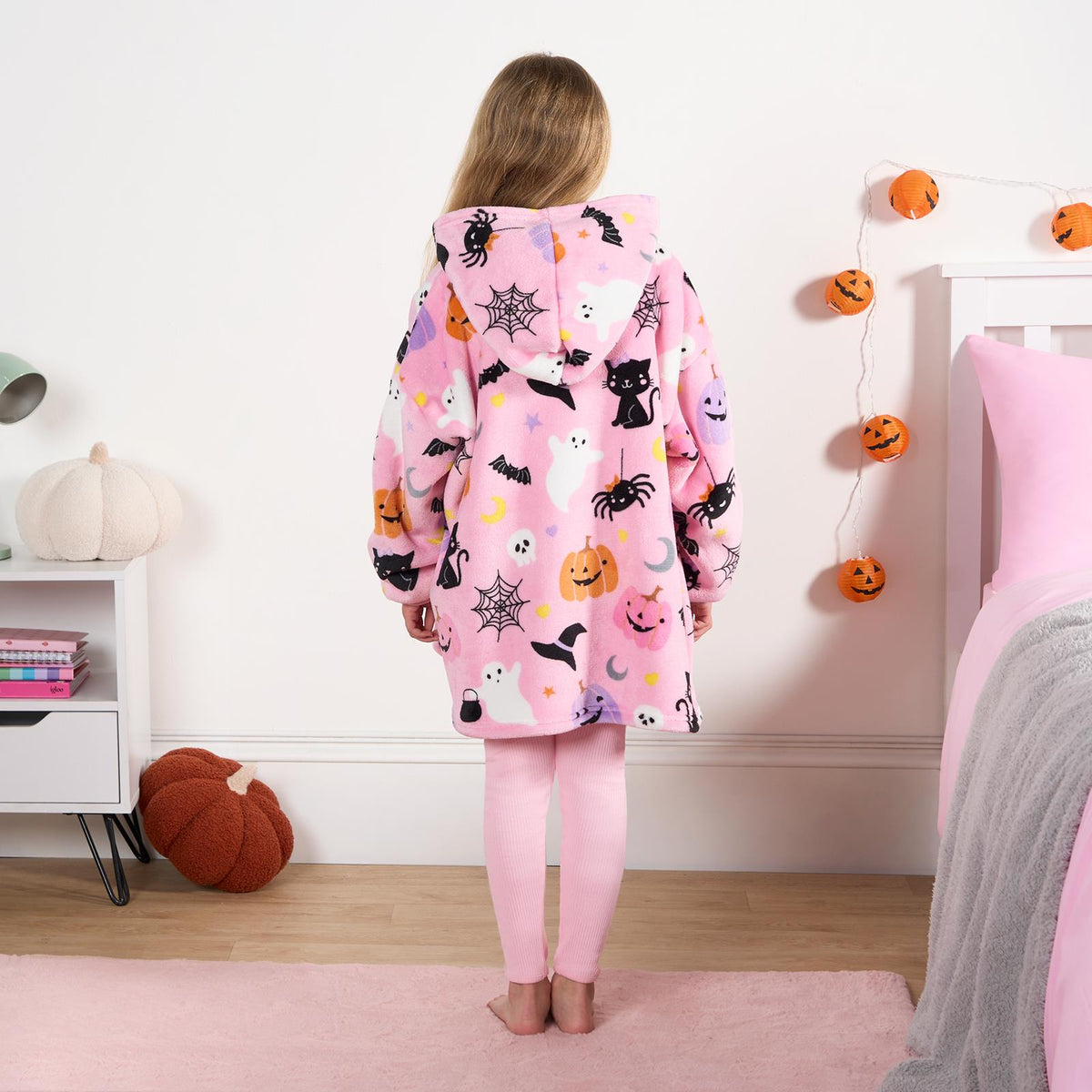 OHS Kids Hoodie Blanket Halloween Prints Sherpa Lined Wearable Throw