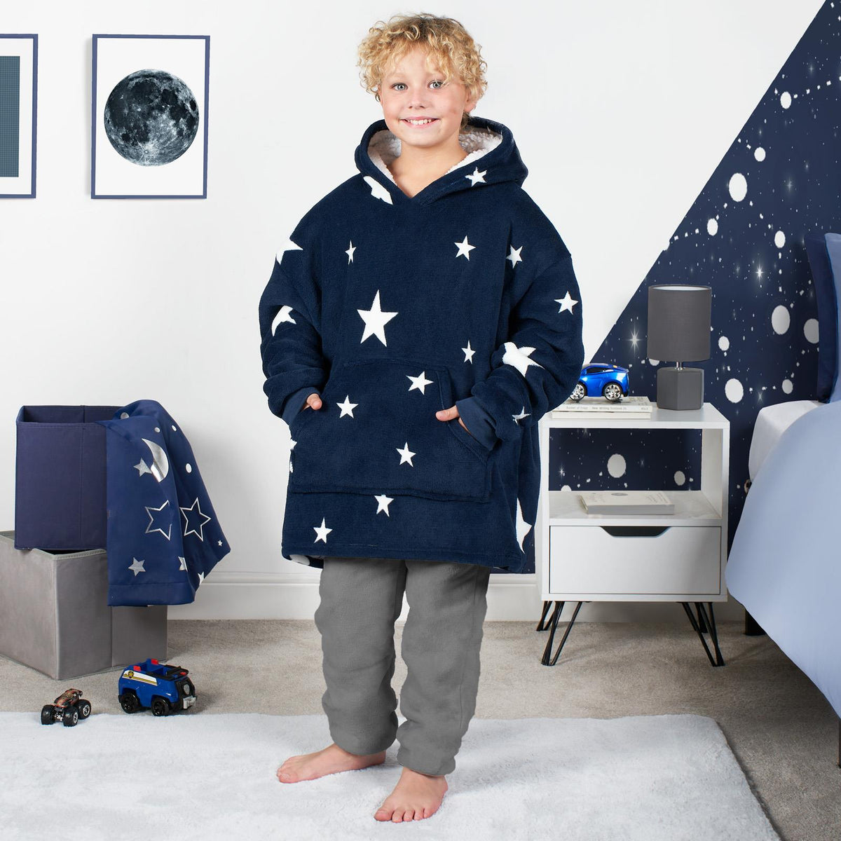 Kids Hoodie Blanket Oversized Sherpa Fleece Jumper Sweatshirt Soft Warm Throw