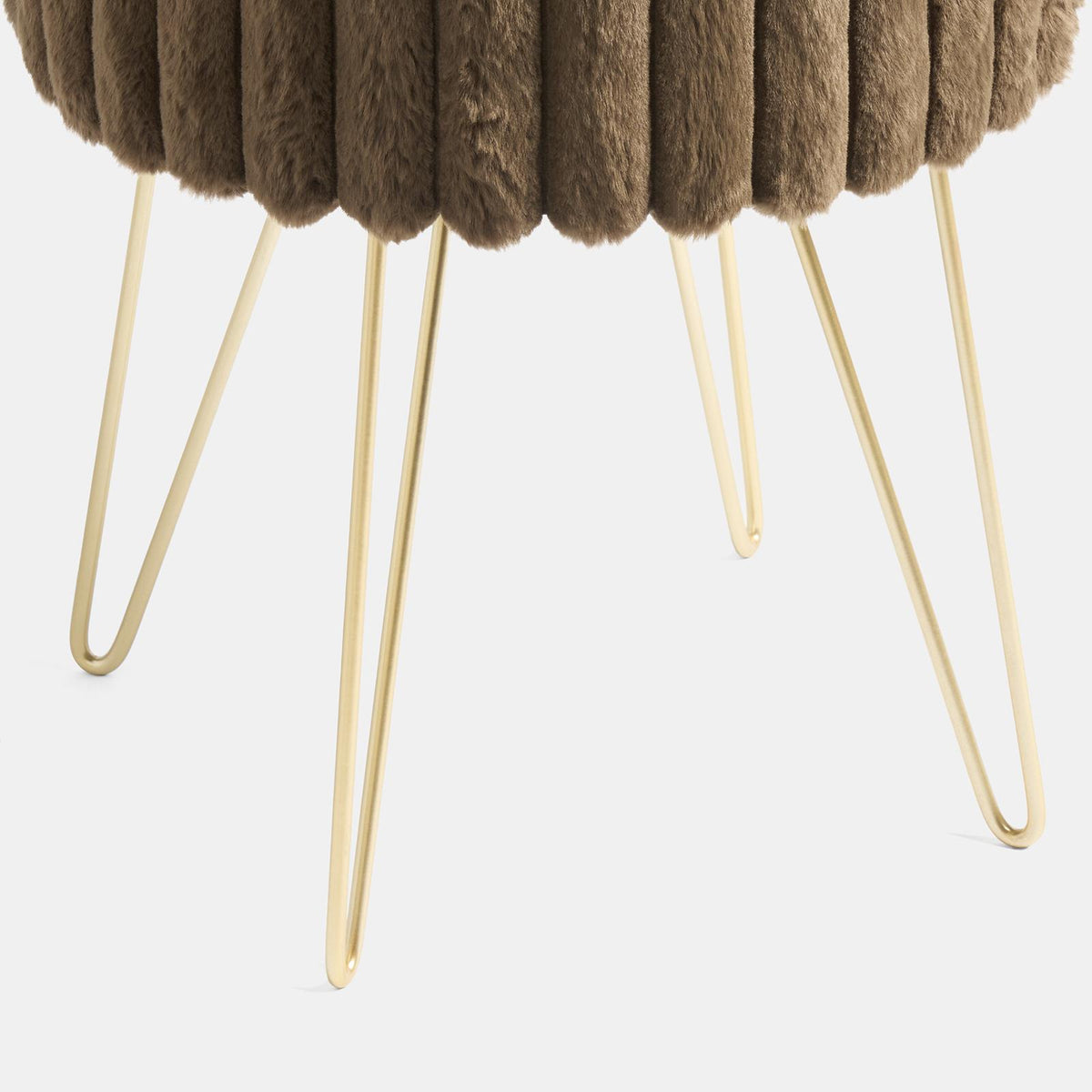 OHS Faux Fur Stool Hairpin Ribbed Fleece Round Vanity Seat Foot Rest Chair