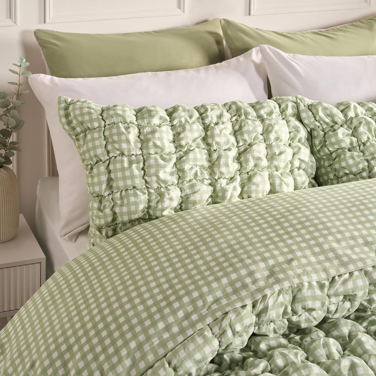 OHS Filled Quilted Seersucker Duvet Cover Bedding Set
