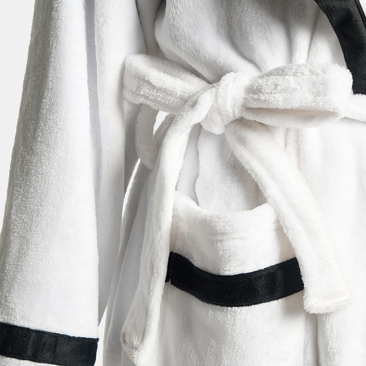 OHS Piped Edge Dressing Gown Flannel Fleece Winter Loungewear Hooded Bathrobe