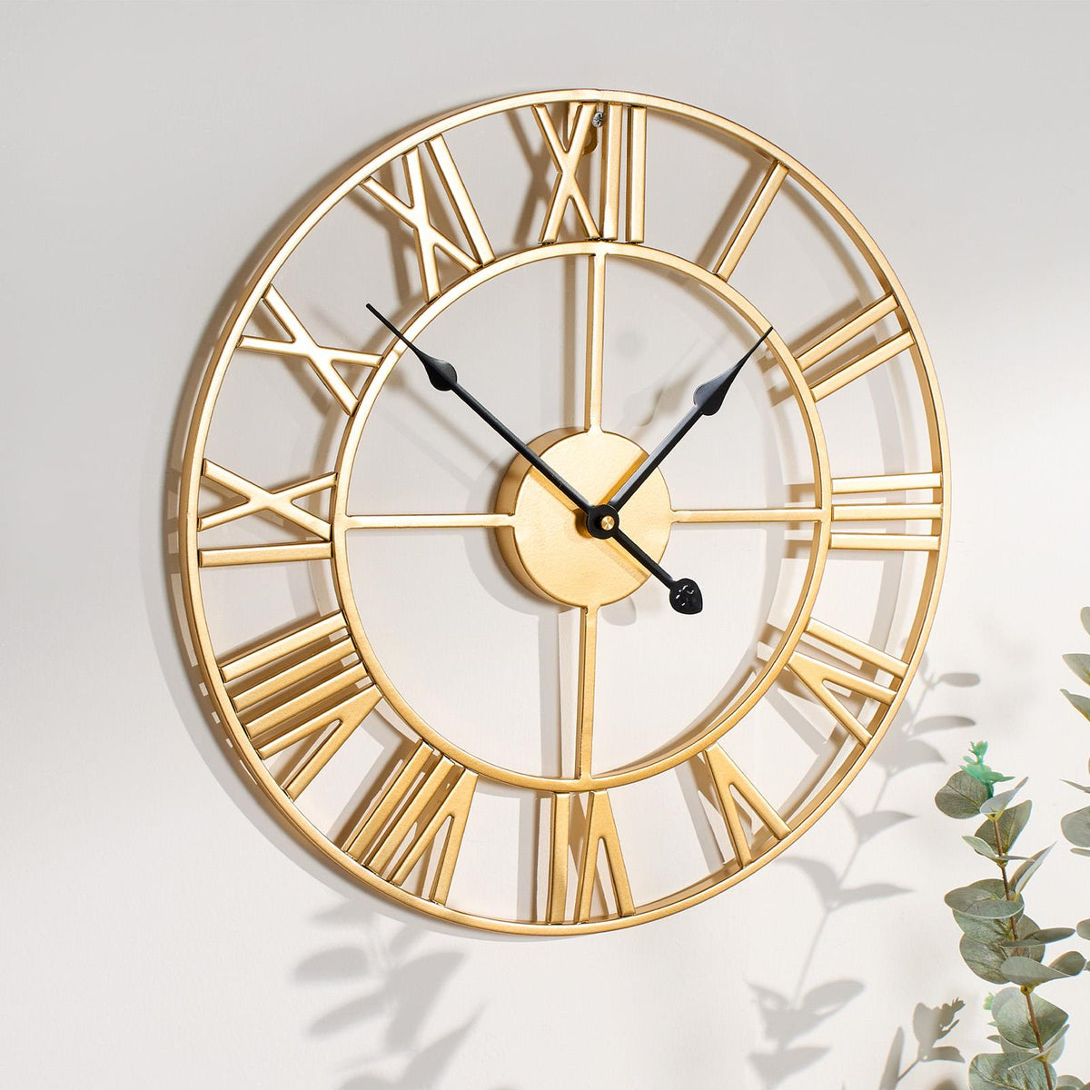 Large Wall Clock Roman Numerals Skeleton Big Open Round Face Living Room Kitchen