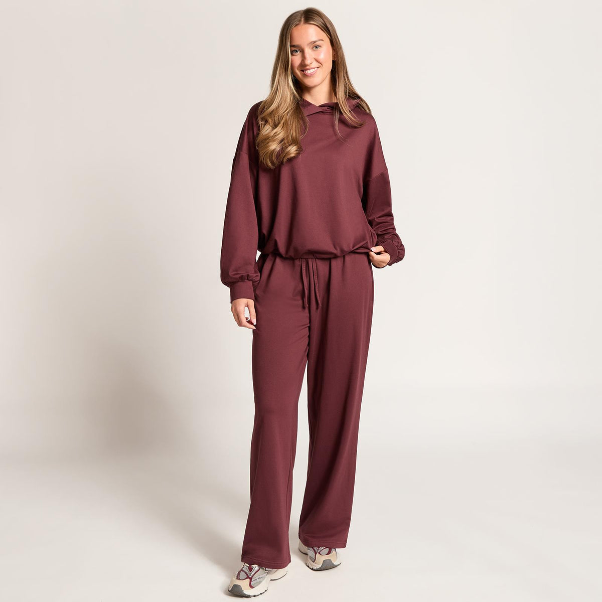 OHS Bubble Hem Co-Ord Set Hoodie Drawstring Relaxed Joggers Tracksuit Loungewear