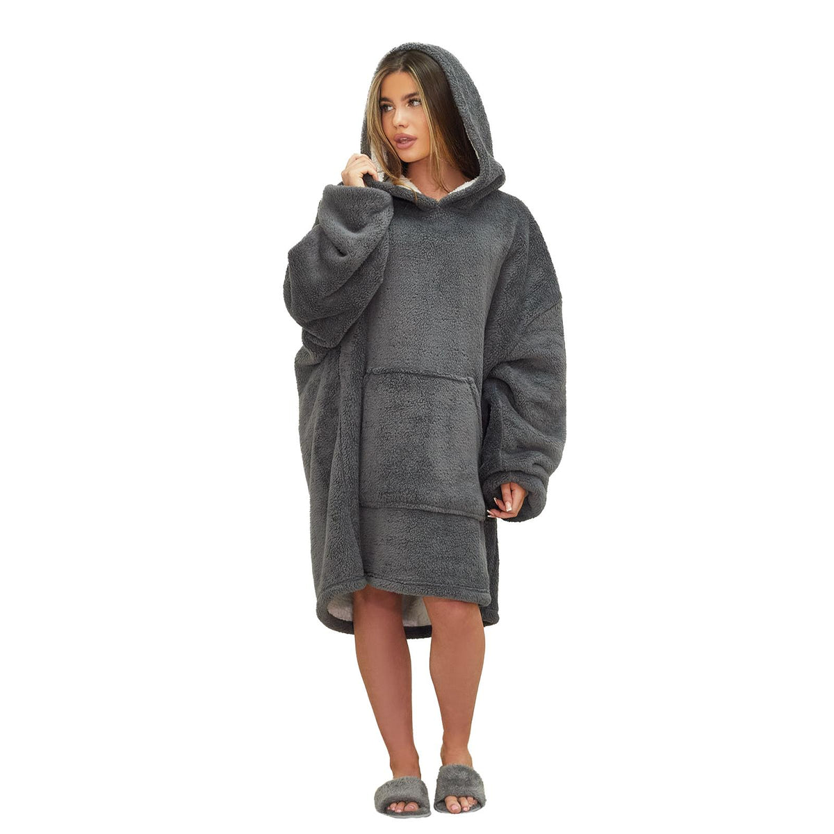 OHS Teddy Fleece Sherpa Lined Hooded Blanket Soft Oversized Adults Throw