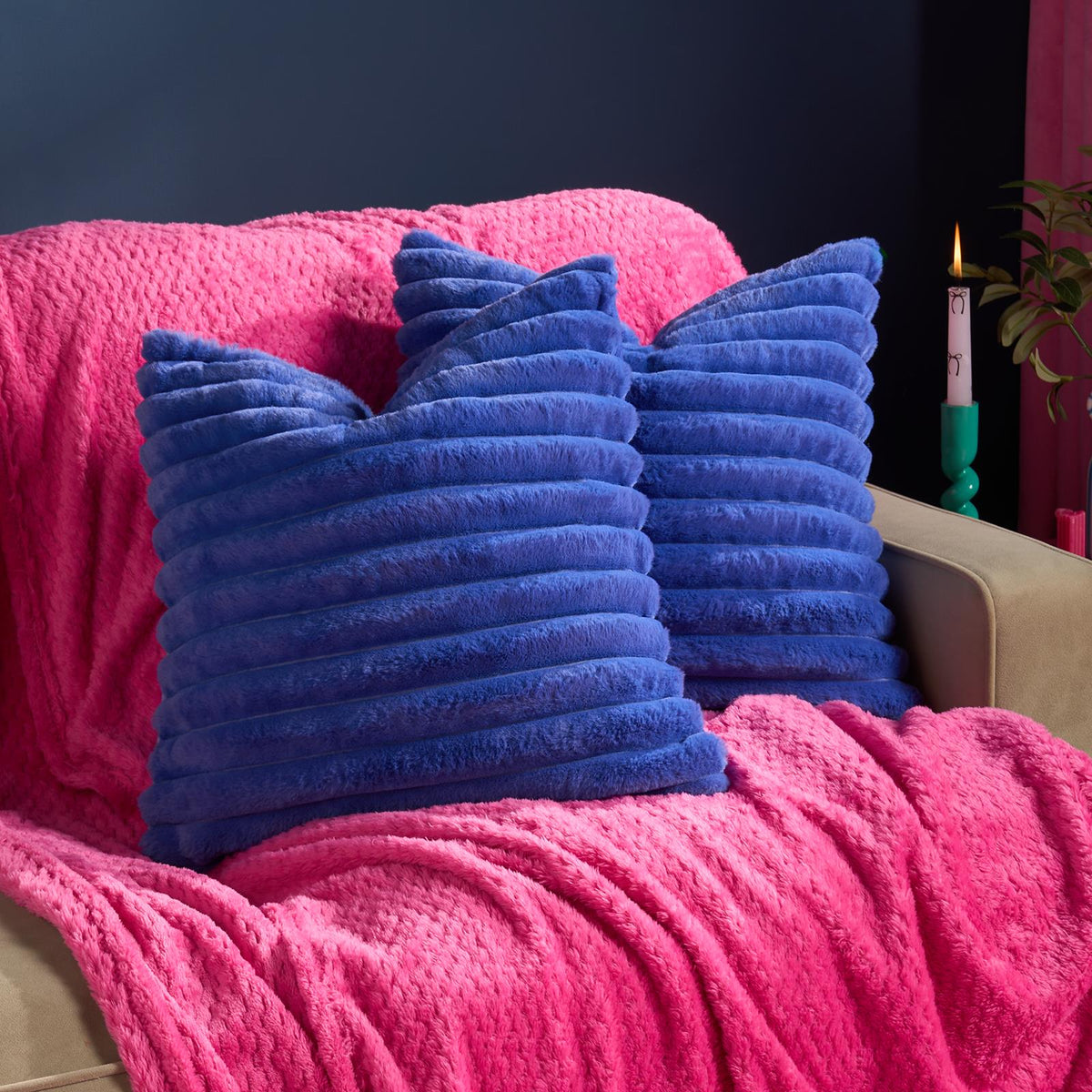 OHS Thick Rib Cushion Covers Faux Fur Soft Fleece Square Pillowcases Home Decor