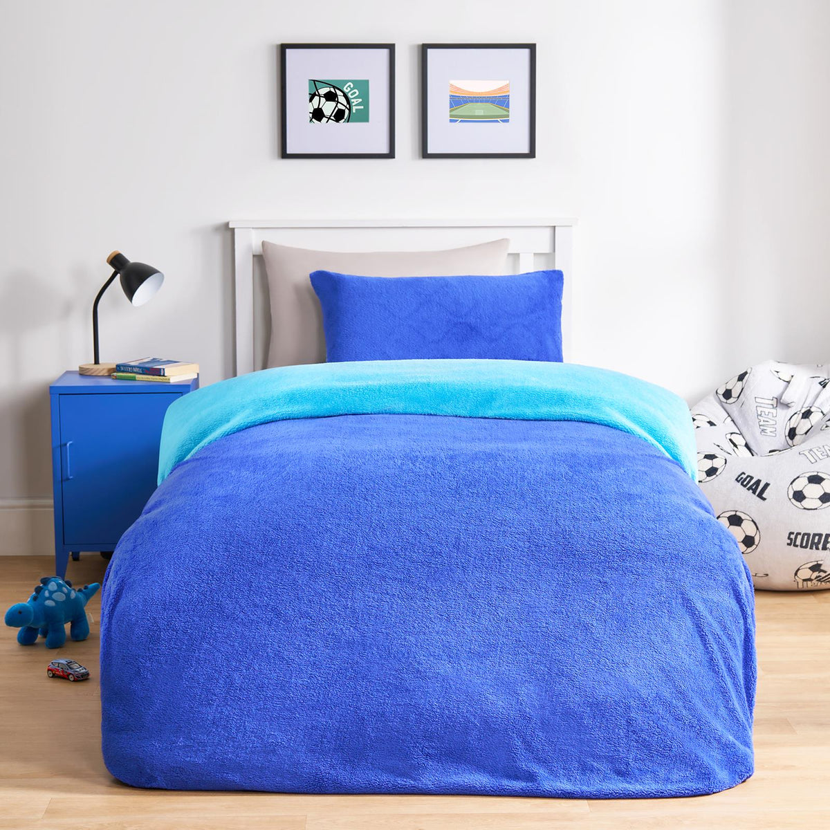 OHS Reversible Teddy Fleece Duvet Cover with Pillowcase Bedding Set Grey