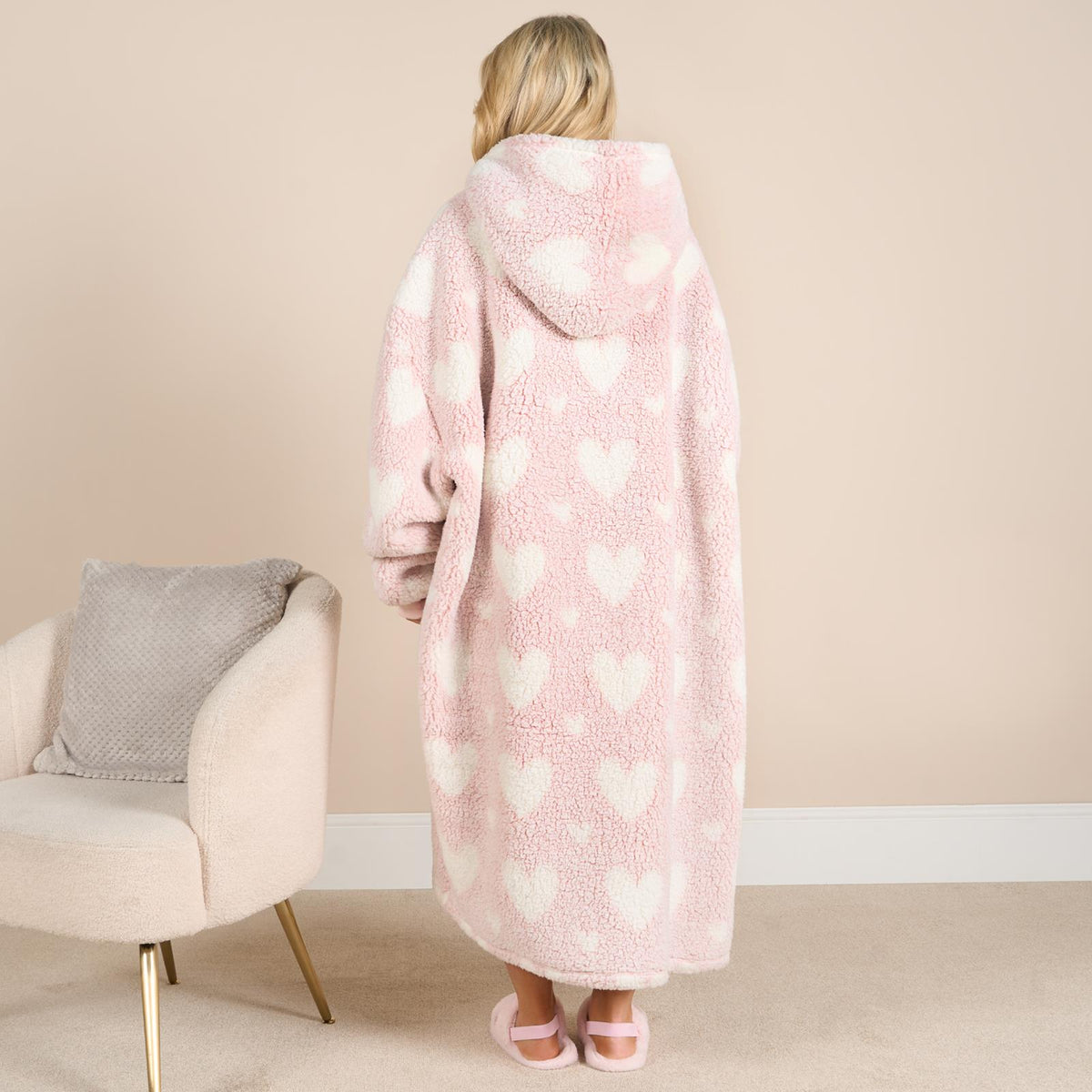 OHS Heart Hoodie Blanket Extra Long Soft Oversized Wearable Plush Warm Throw