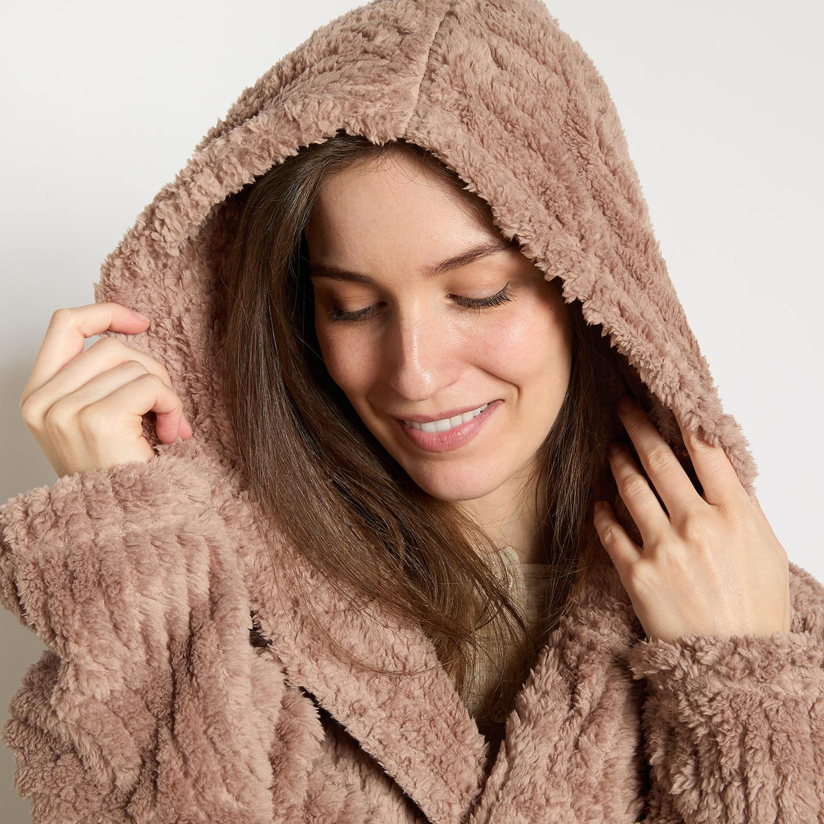 OHS Tufted Dressing Gown Soft Fleece Robe Thermal Bathrobe Hooded Loungewear